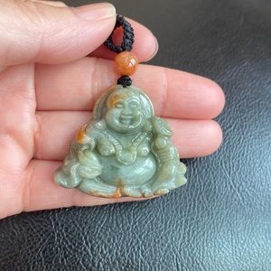 Natural Jade A 100% Carving Laughing Happy Buddha Loose Pendant Male